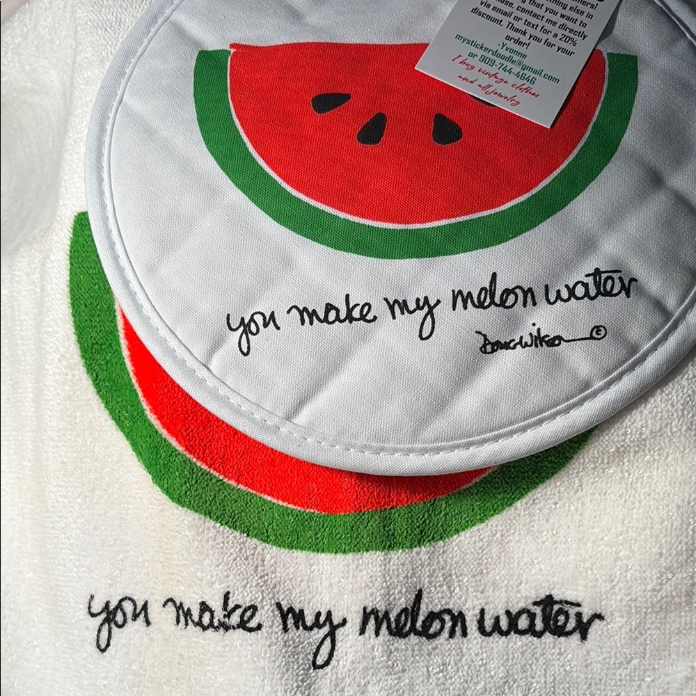 Vintage Doug Wilson art Watermelon Themed Pot Holder and Towel Set 80’s 403